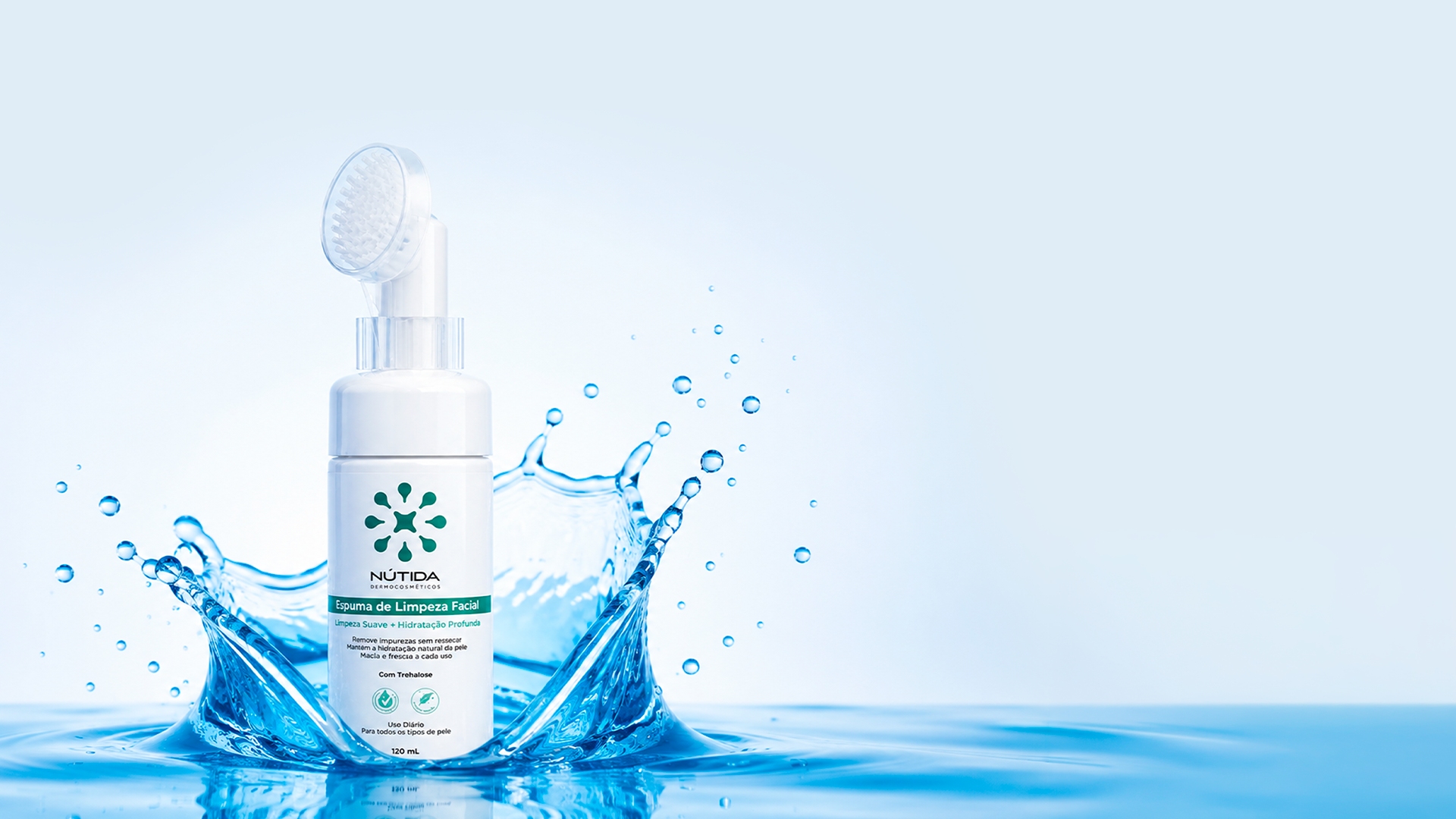 Fundo Espuma de Limpeza Facial com Escova de Silicone